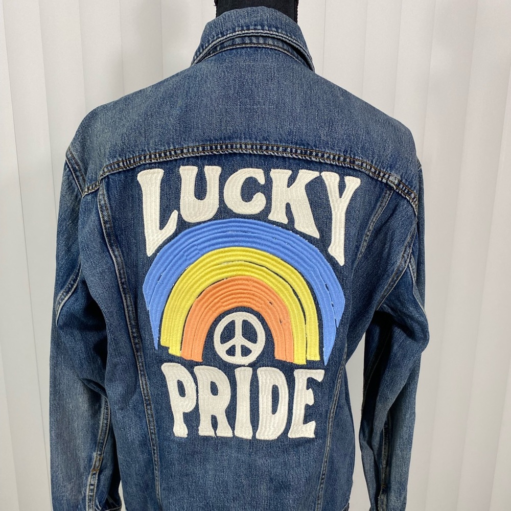 LUCKY BRAND Limited Edition Pride Bella Trucker Embroidered Denim Jean Jacket M